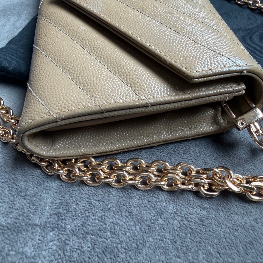 Beige YSL monogram with gold wallet on chain bag clutch - Picture 4 of 11